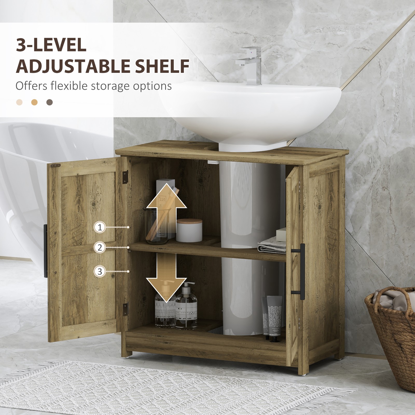 HOMCOM Pedestal Sink Storage Cabinet, Bathroom Sink Cabinet, Light Gray