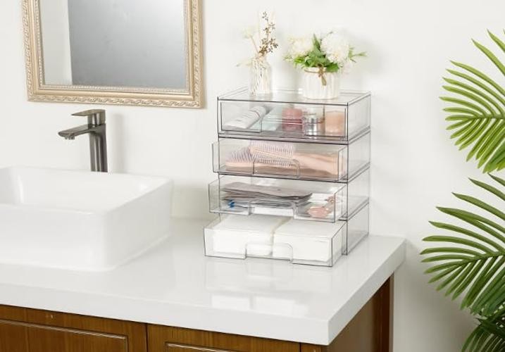 Vtopmart 12.1”W Clear Stackable Storage Drawers,3 Pack Acrylic 3pack Wide