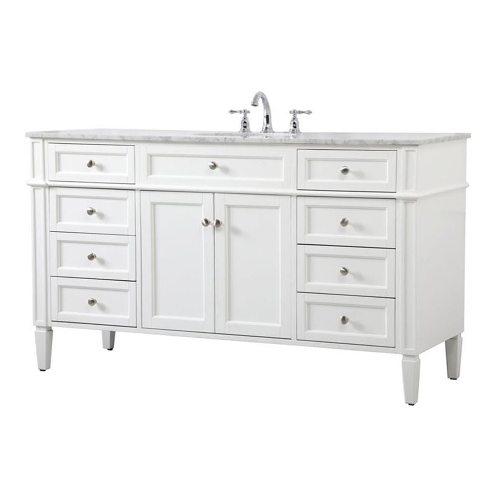 Elegant Decor Park Avenue 60″ Metal MDF Marble Single Bathroom Vanity in White