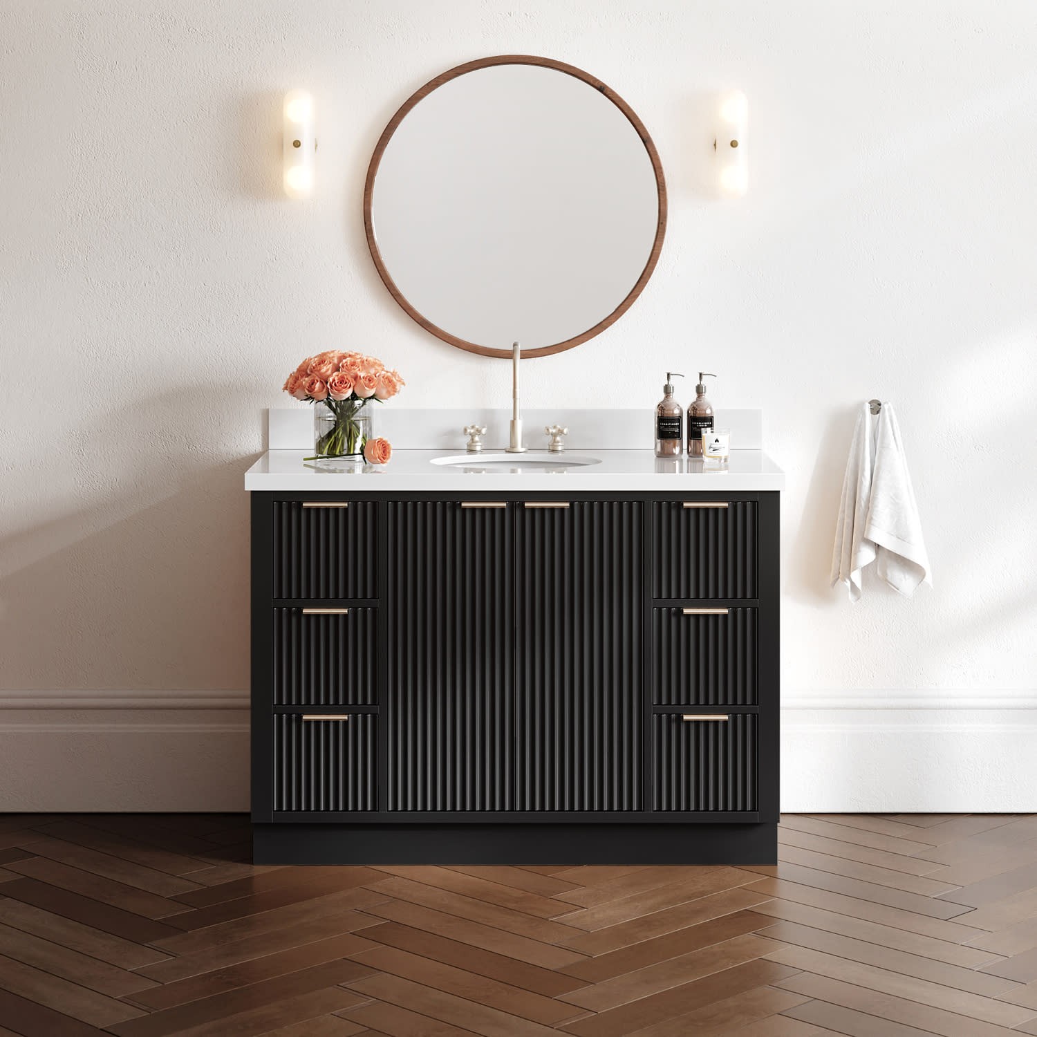 Ariel P49WQOVO Milan 49″ – Black / Pure White Quartz Top / Brushed Nickel