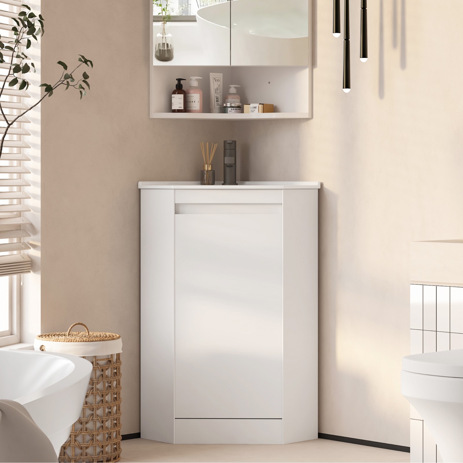 24″ Corner Bathroom Vanity Sink Combo for Small Space Freestanding Sink Cabinet