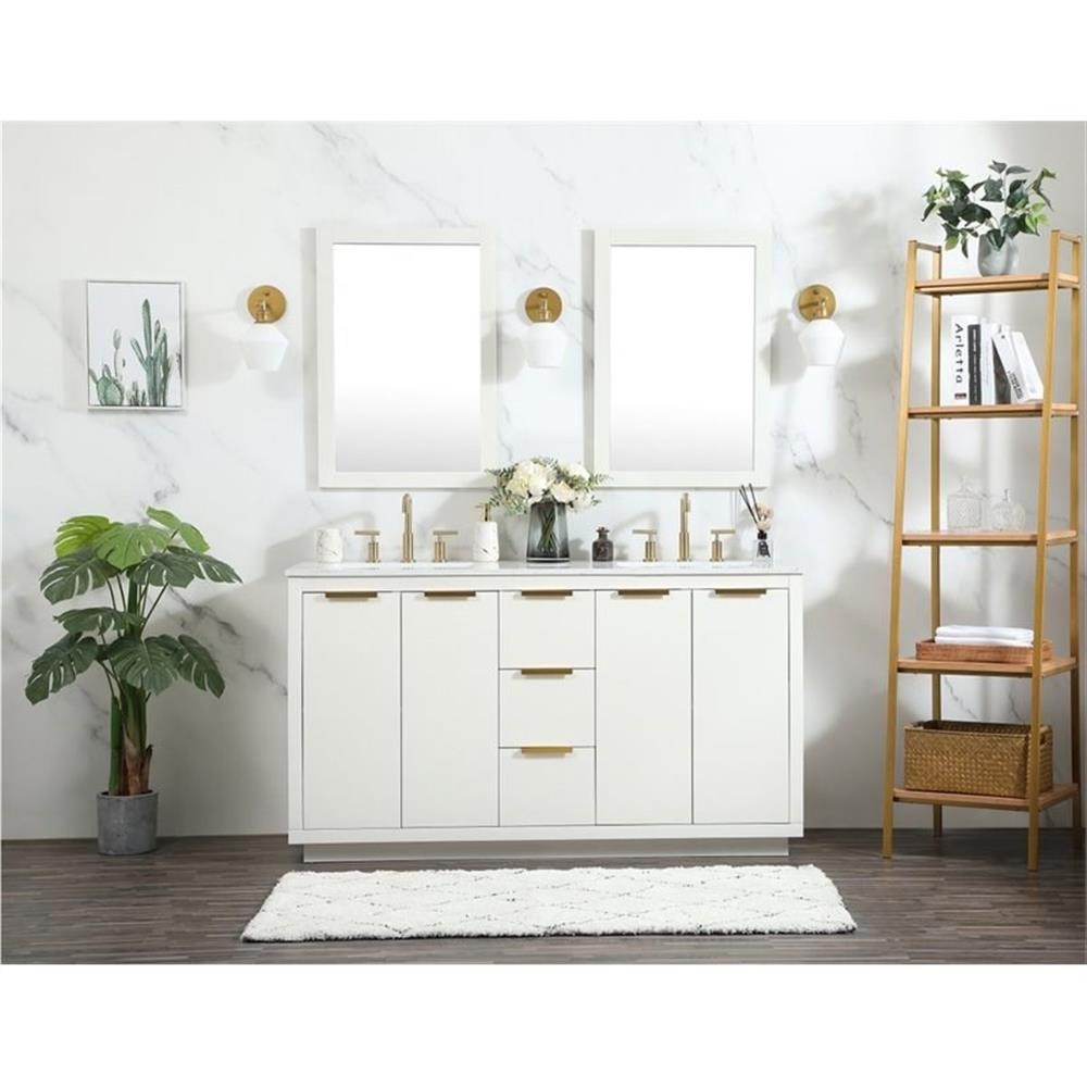 Elegant Decor Blake 60″ Aluminum Alloy MDF Double Bathroom Vanity in White
