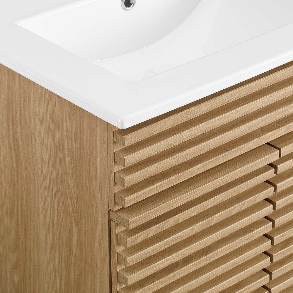 Mid-Century Modern Bathroom Vanity Black, White, Gray, Oak Laminate Tapered Legs