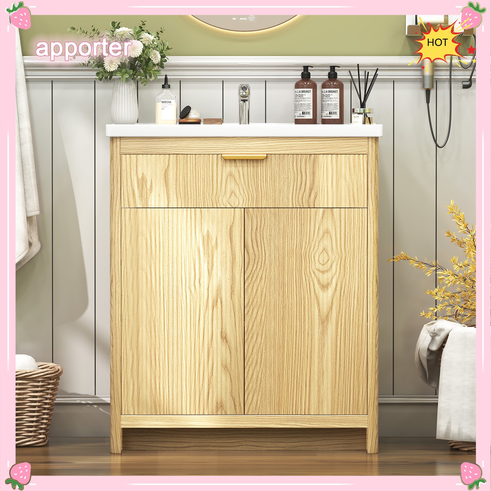 31.5 in Bathroom Vanity with Ceramic Sink Freestanding Storage Cabinet with Door