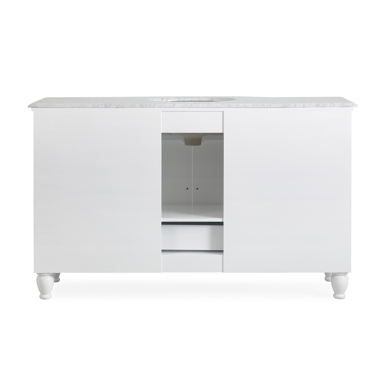 58″ White Curved Front Single Bathroom Sink Vanity Single Bowl Stone Top Cabinet
