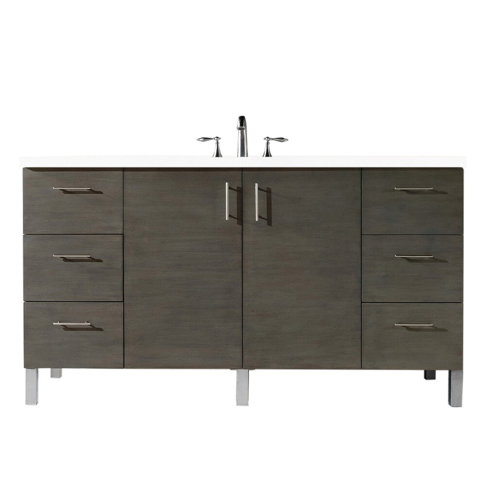 60″ James Martin Metropolitan Silver Oak Single Bathroom Vanity White Quartz Top