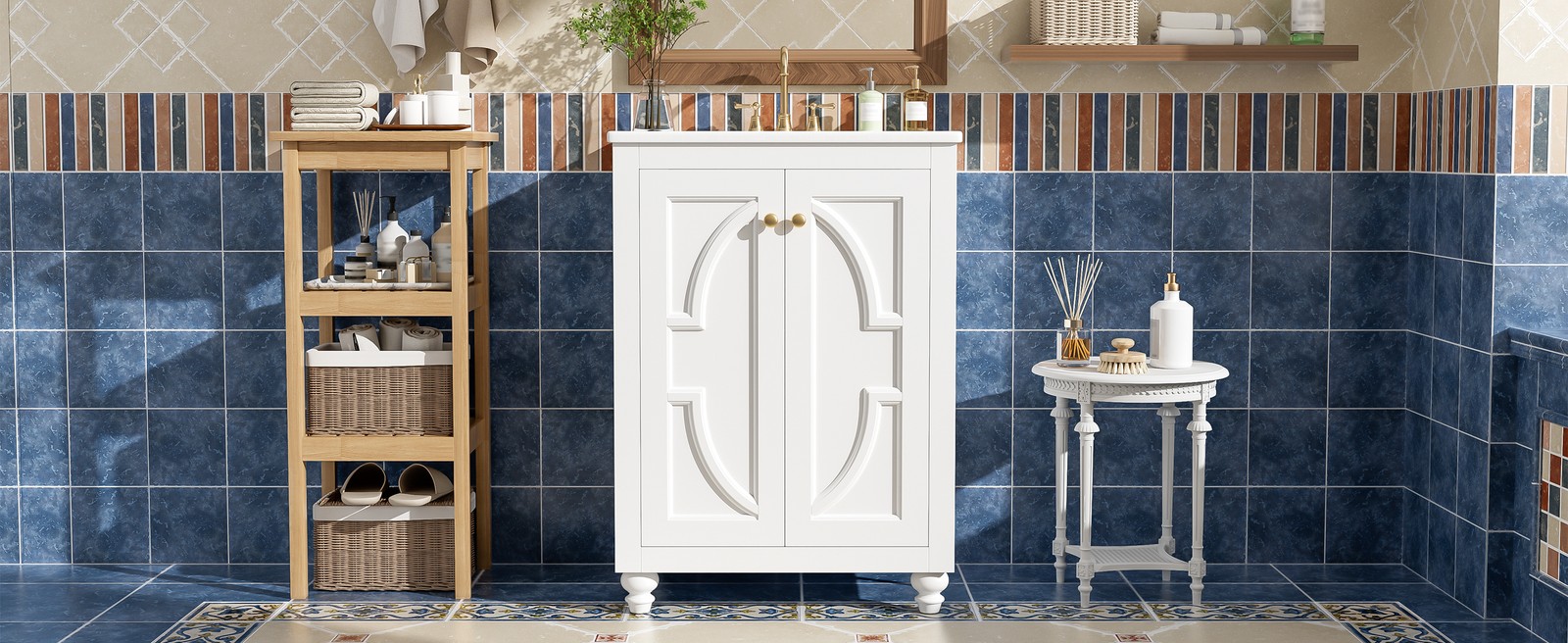 24″ Modern Bathroom Vanity with Elliptical Motif & Soft-Close Hinges