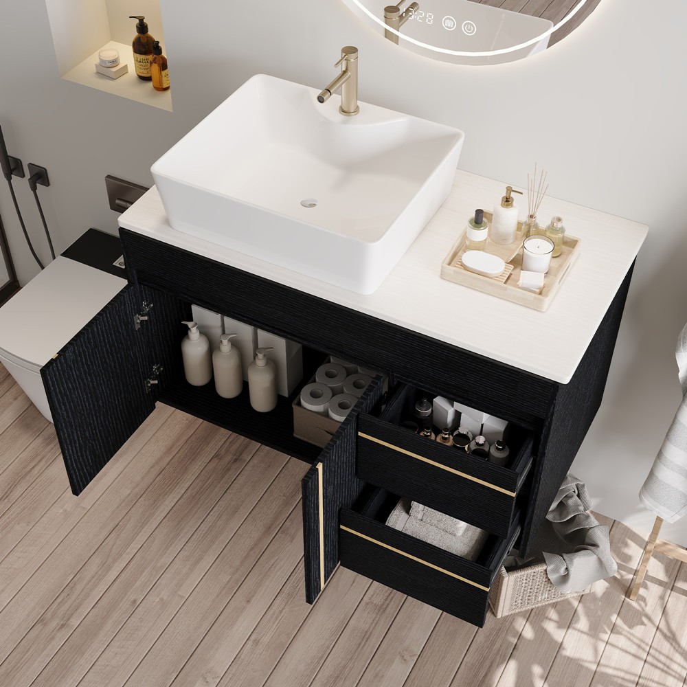 36″ Wall Mounted Bathroom Vanity with Sink, Floating Vanity Cabinet, 2 Drawers