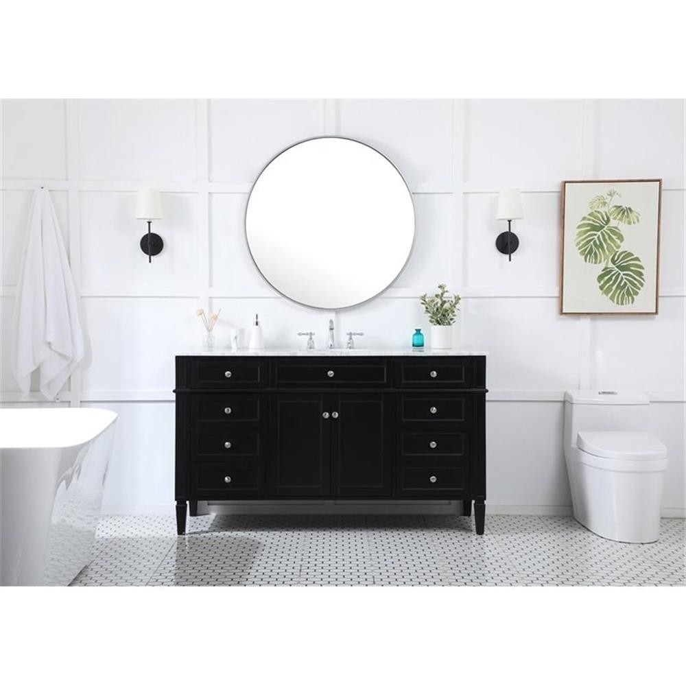 Elegant Decor Park Avenue 60″ Metal MDF Marble Single Bathroom Vanity in Black