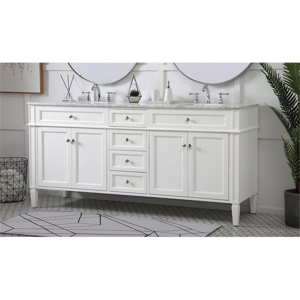 Elegant Decor Park Avenue 72″ Metal MDF Marble Double Bathroom Vanity in White
