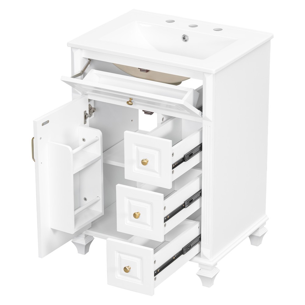 24″ Bathroom Vanity with Sink, Freestanding Vanity Storage Cabinet, 3 Drawers