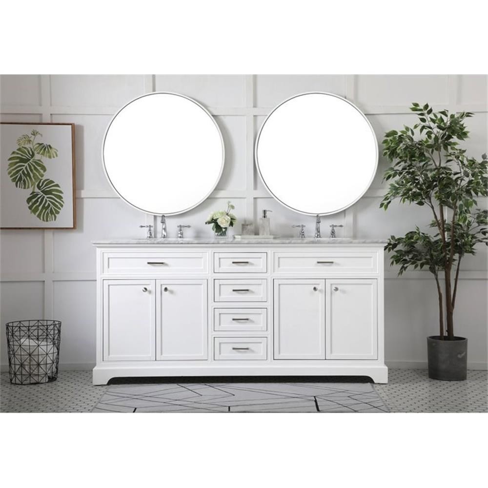 Elegant Decor Americana 72″ Metal MDF Marble Double Bathroom Vanity in White