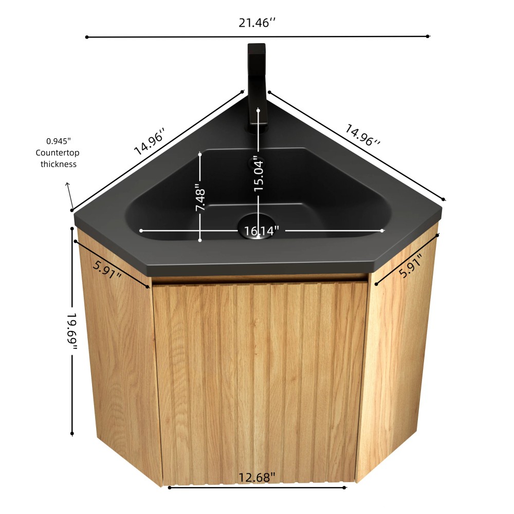 30″ Bathroom Vanity Sink Wall Mounted Floating Triangular Striped