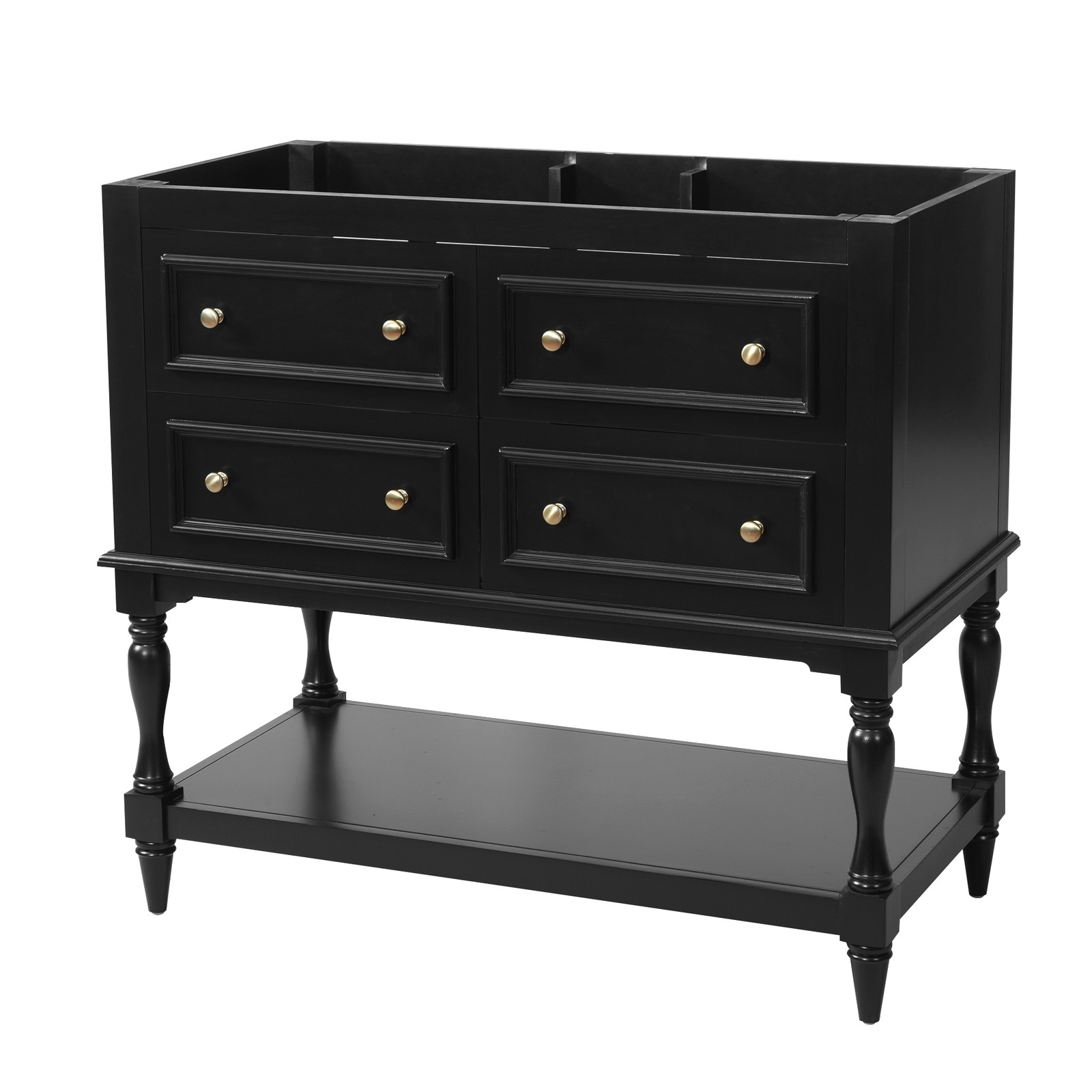 36″ Bathroom Vanity Cabinet with 4 Drawers, Solid Wood Frame, Black