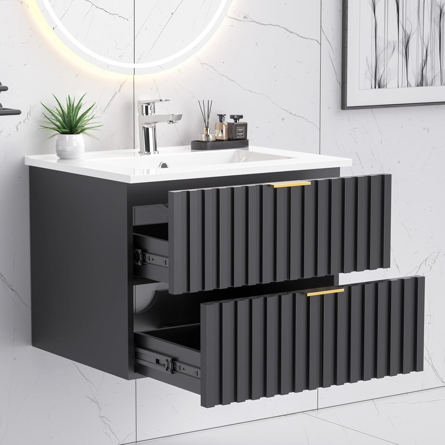 ONBRILL 24 Inch Bathroom Vanity with Sink Combo, Floating Bathroom Vanity with 2