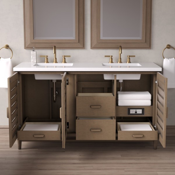 60″ James Martin Portland 620-V60D-WW-3WZ Double Vanity Cabinet White Zeus Top