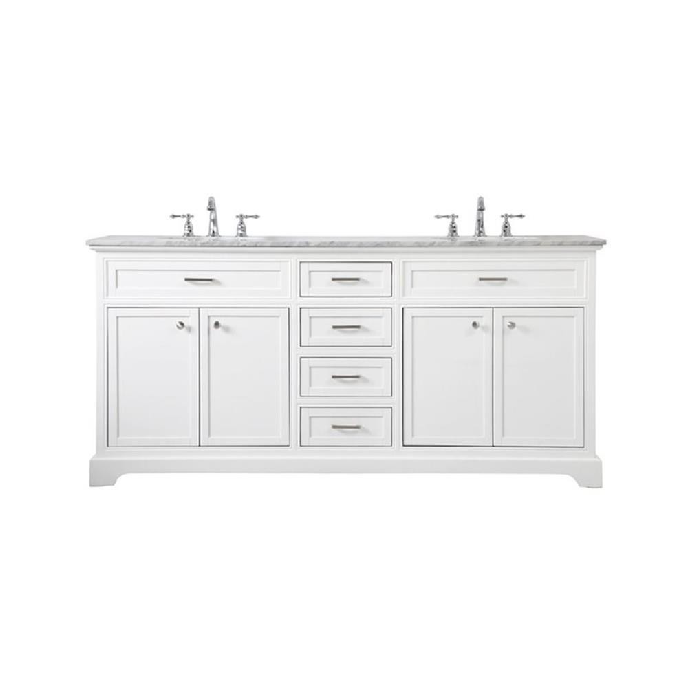 Elegant Decor Americana 72″ Metal MDF Marble Double Bathroom Vanity in White