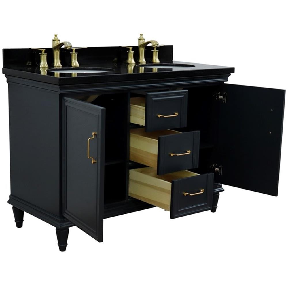 49 in. Double Wooden Vanity Dark Gray with Black Galaxy Oval Sink