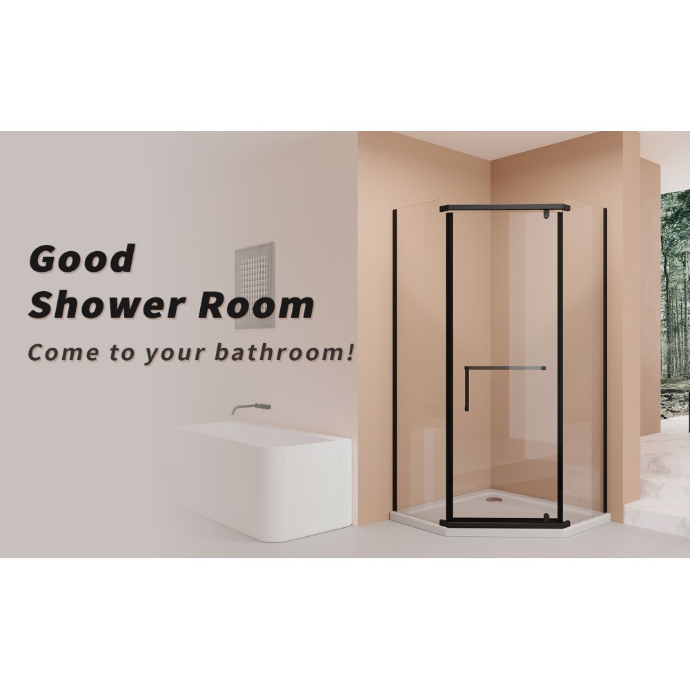 36x36x72″ Neo-Angle Frameless Corner Shower Door, 1/4″ Tempered Glass