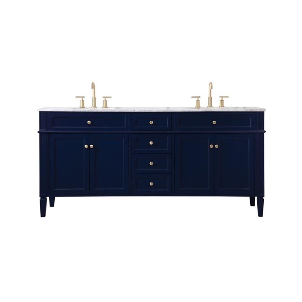Elegant Decor Park Avenue 72″ Metal MDF Marble Double Bathroom Vanity in Blue