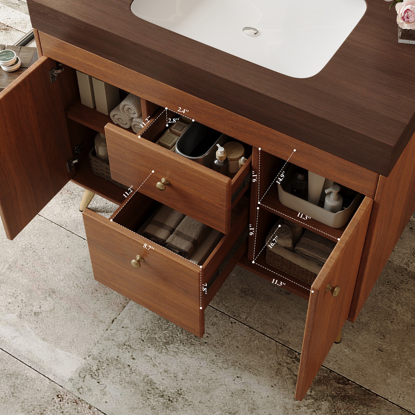 36″ Freestanding Bathroom Vanity with Sintered Stone Top & Ceramic Sink