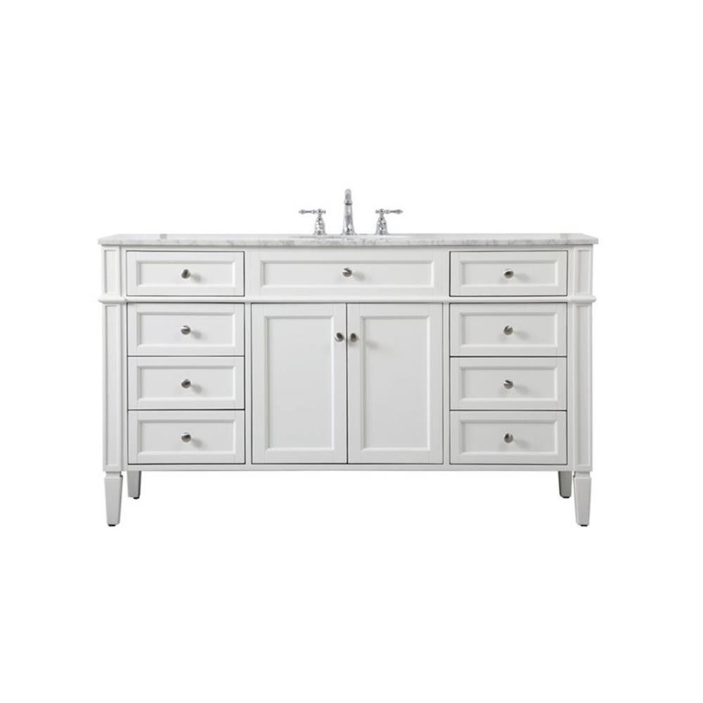 Elegant Decor Park Avenue 60″ Metal MDF Marble Single Bathroom Vanity in White