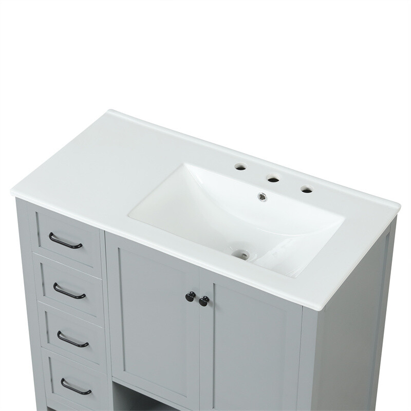36″ Gray Bathroom Vanity with Sink Top,Vanity Cabinet with 2 Doors & 2 Drawers