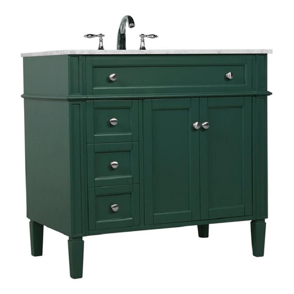 Elegant Decor Park Avenue 36″ Metal MDF Marble Single Bathroom Vanity in Green