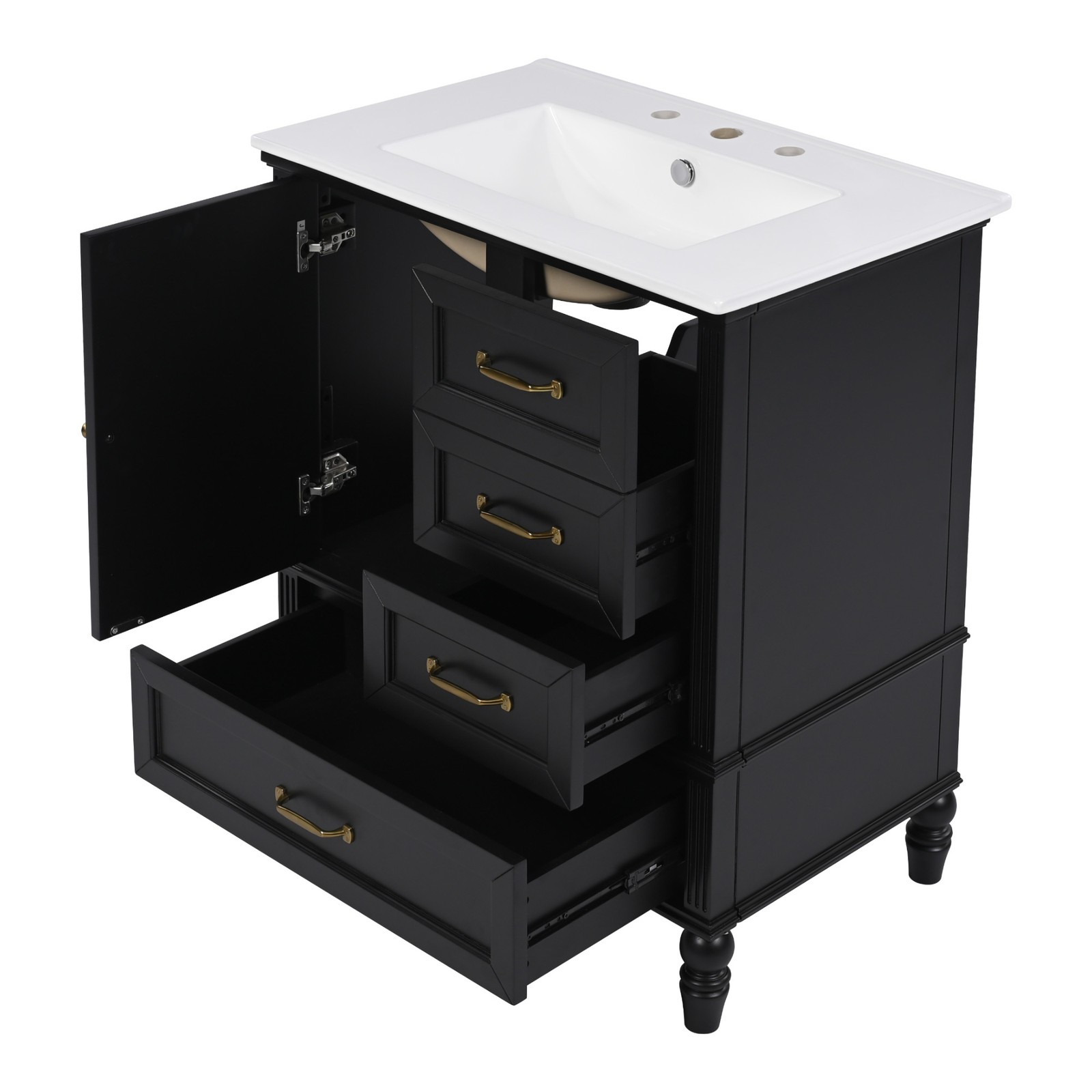 30″ Bathroom Vanity with Sink & Cabinet, Black, Solid Wood & MDF
