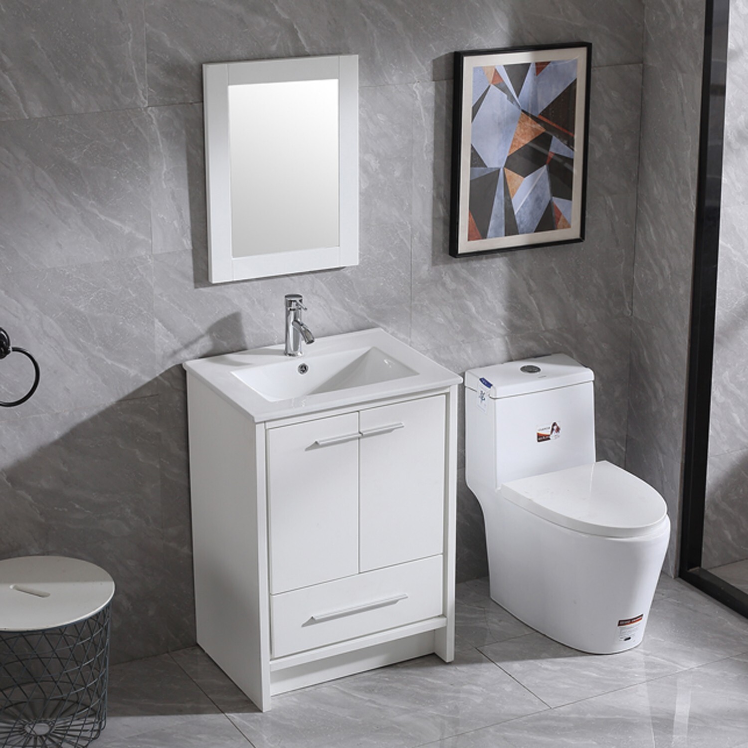 24″ Bathroom Vanity White Single Storage Free Standing Cabinet NO Sink & Faucet