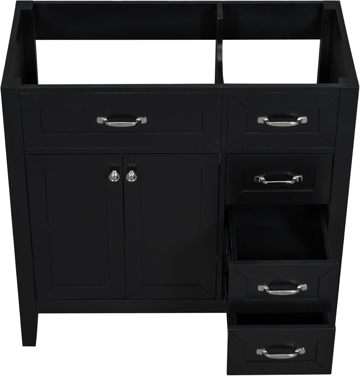 36″ Black Solid Wood Bathroom Vanity Base with 3 Drawers, Stain Proof Storage