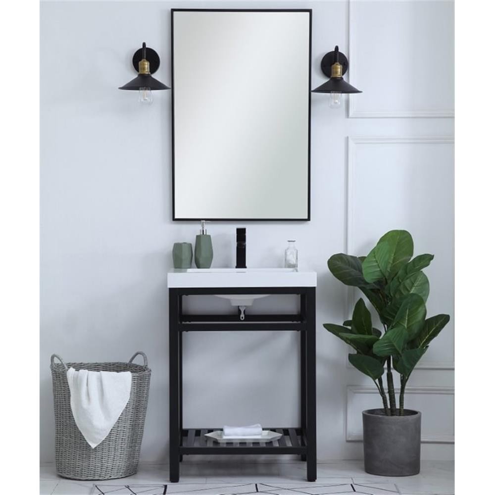 Pemberly Row 24″ Single Resin Top Metal Bathroom Vanity in Black
