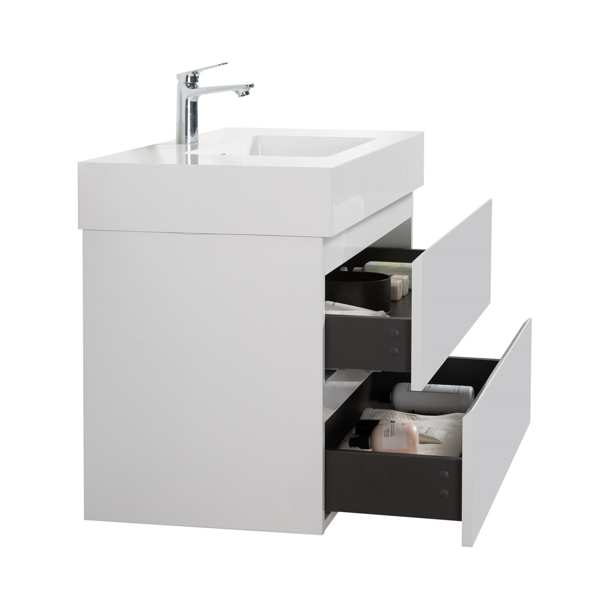 24″ 30″ 36″ Wall Mounted Bathroom Vanity w/Sink,Floating Vanity Cabinet,2 Drawer