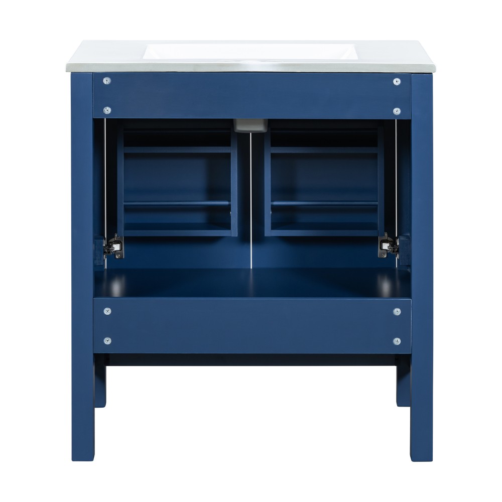 30″ Transitional Bathroom Vanity,Ceramic Sink,2 Door Cabinet & Drawer,Solid Wood