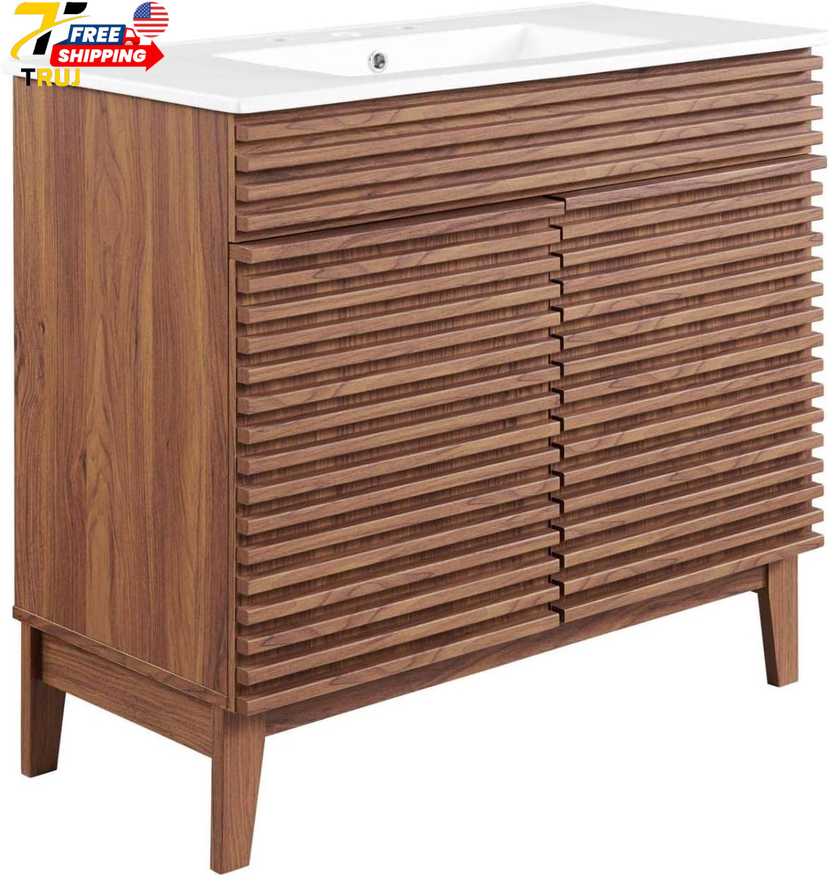 36″ Walnut and White Bathroom Vanity Stylish and Functional Design FREE SHIPPING