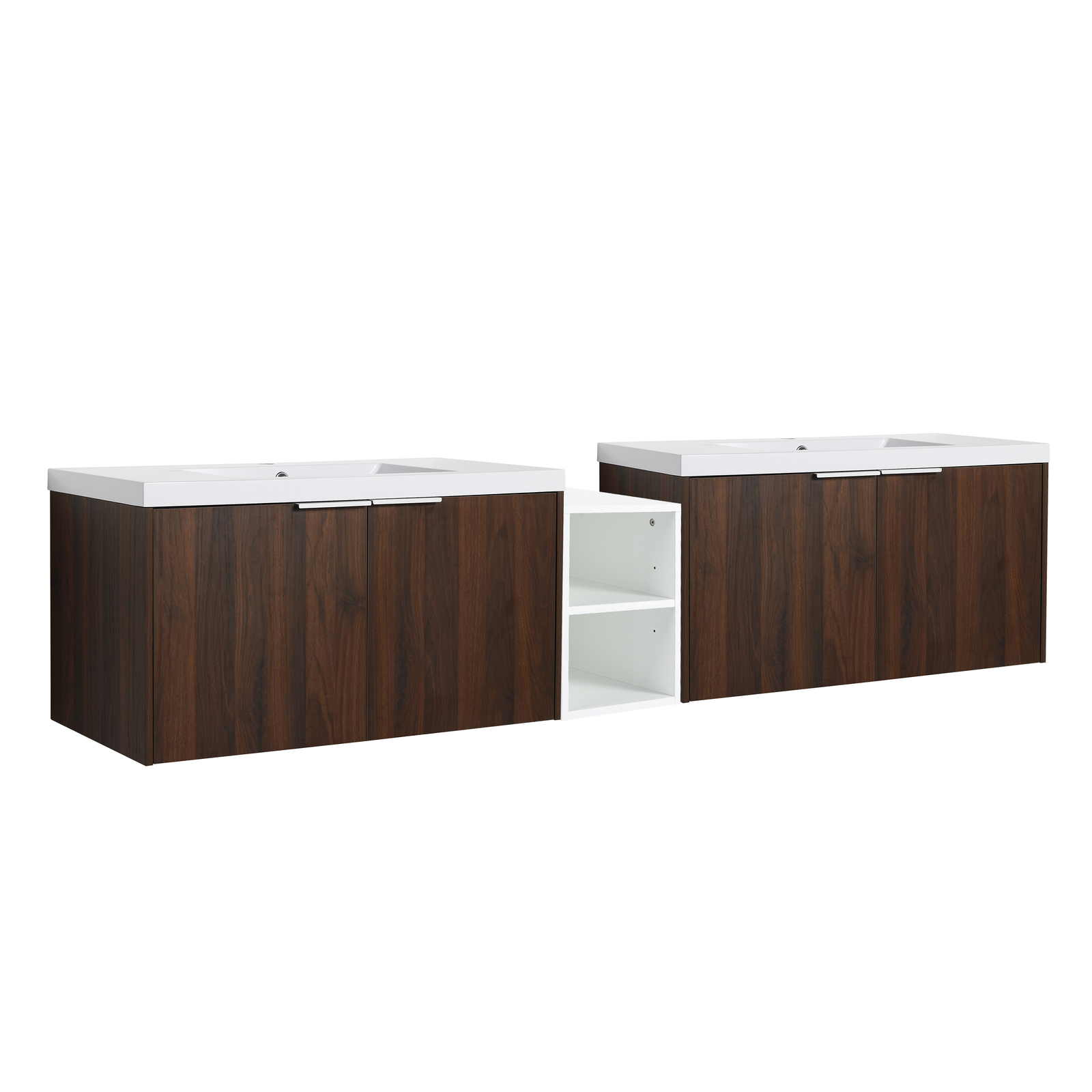 84″ Wall Mounted Bathroom Vanity Sink W/Resin Sink Basin and Small Side Cabinets