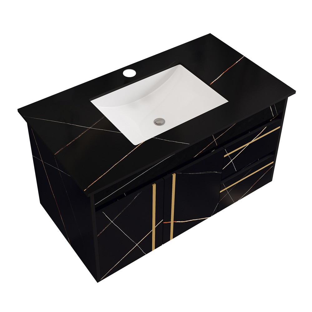 35.4″ Wall Mounted Bathroom Vanity with Sink, Floating Vanity Cabinet, 2 Drawers