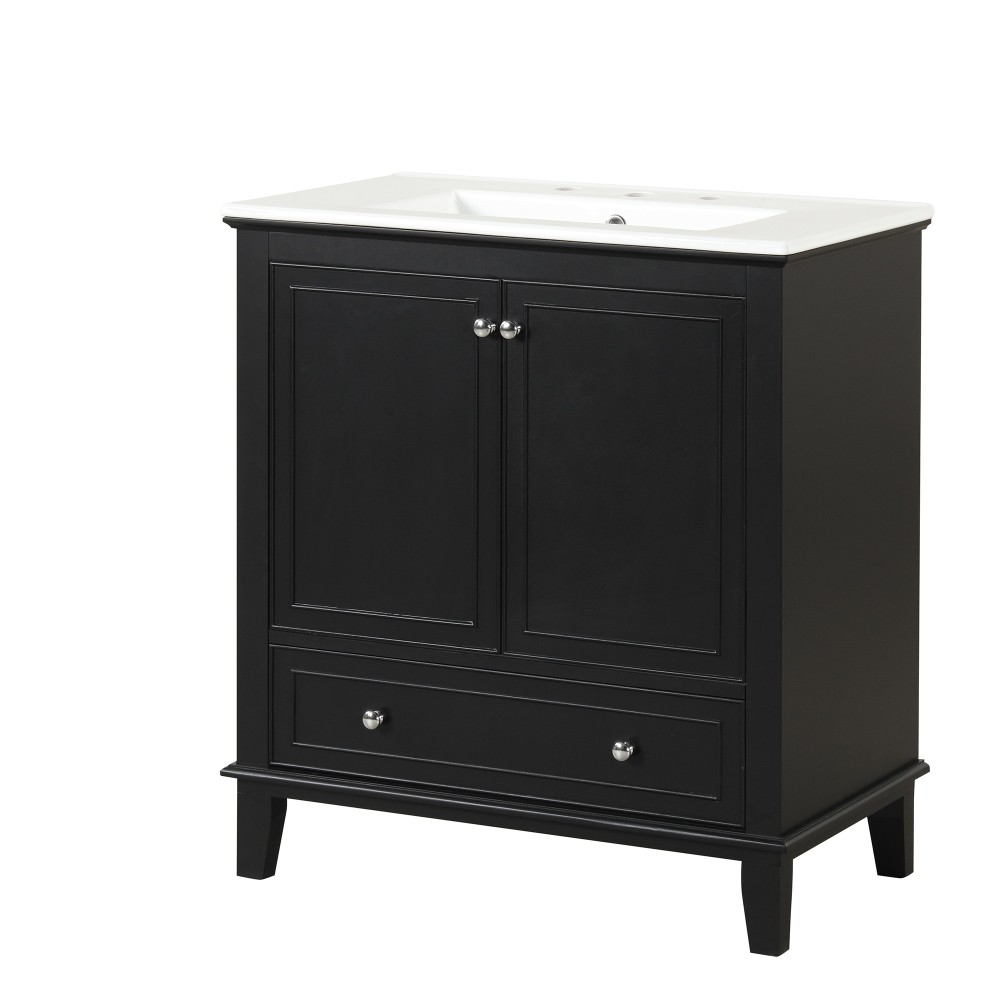 30 Inch Black Bathroom Vanity with Sink Combo Solid Wood MDF Bathroom Cabinet