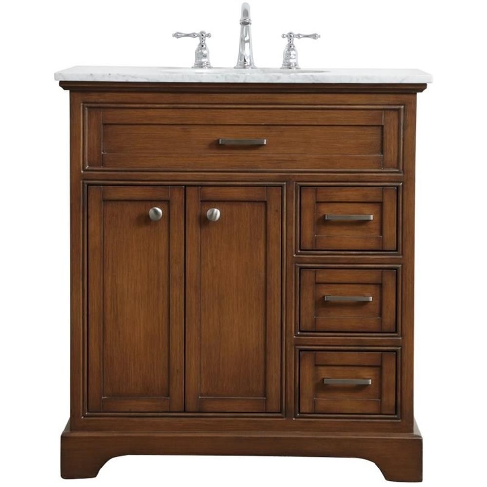 Elegant Decor Aaron 32″ Single Marble Top Bathroom Vanity in Teak
