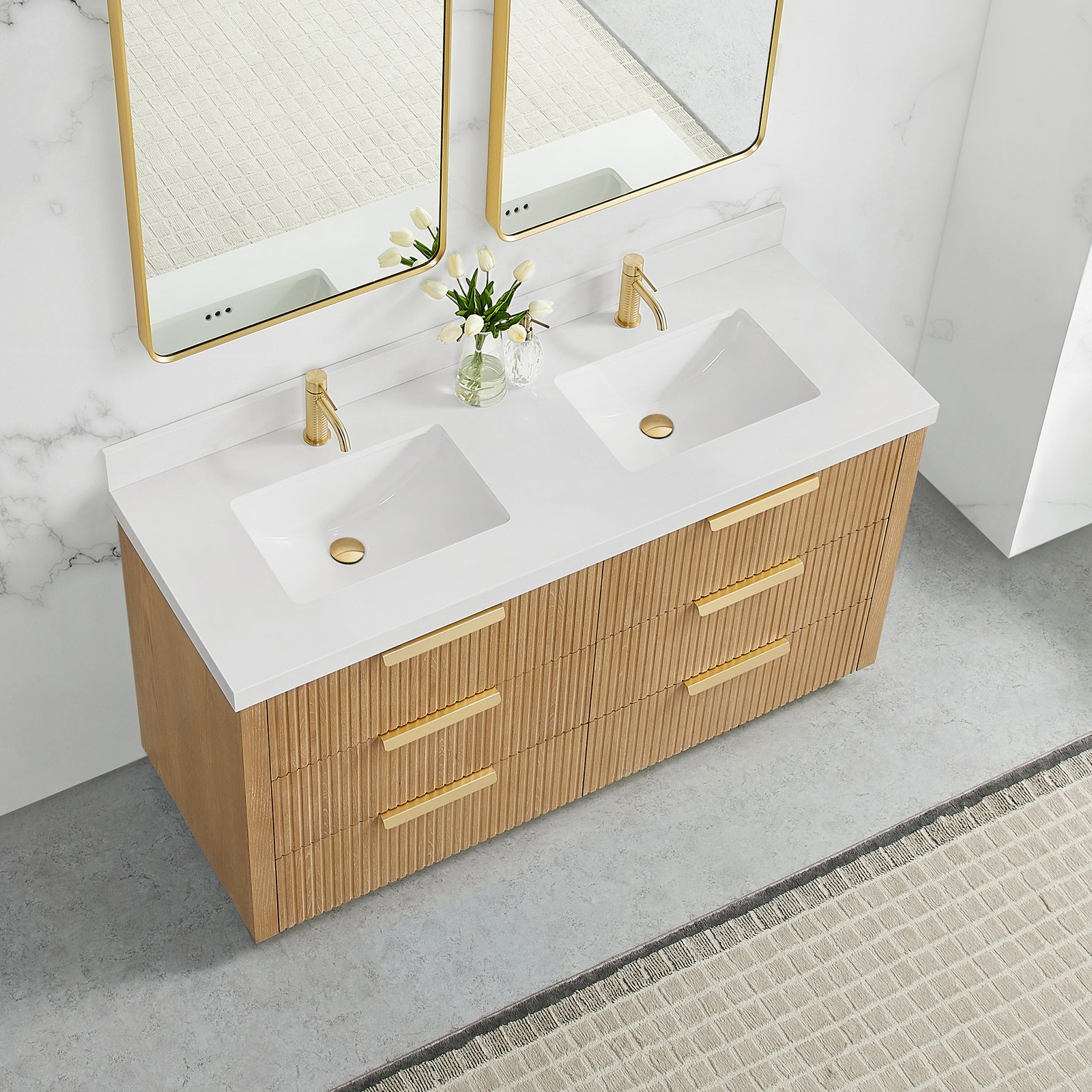 Santarem 60″ Double Bath Vanity in Washed Ash Grey with White Quartz Stone Top