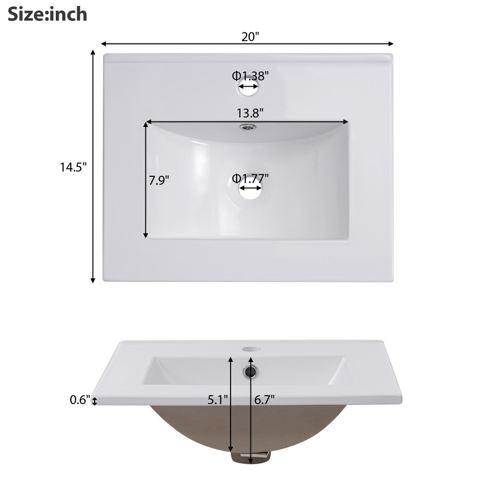 20 Inch Modern Small Bathroom Vanity Cabinet With Ceramic Basin- 20*14.5*33.3 In
