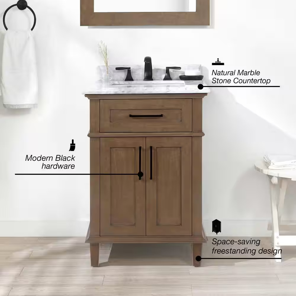Home Decorators Collection Sonoma 24″ Almond Latte Bath Vanity with Marble Top