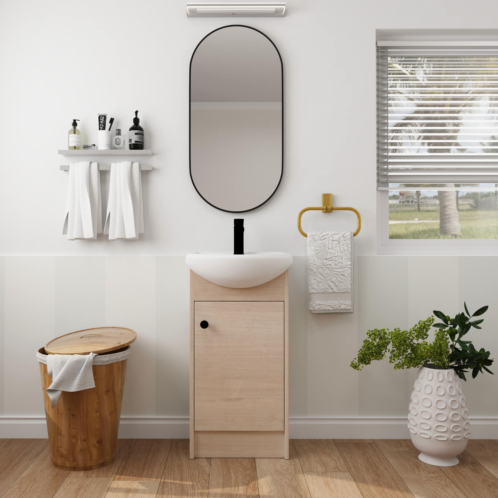 18″ Free Standing Bathroom Vanity Cabinet Set Vessel Sink for Small Space W/Door