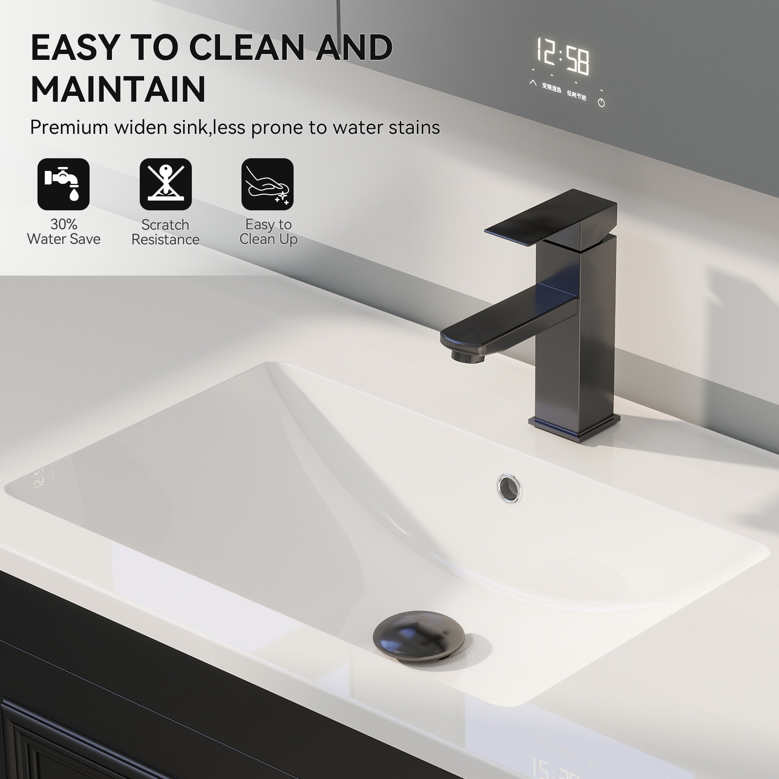 48″ Floating Vanity with Sink Wall Mounted White Soft Close Bathroom Cabinet