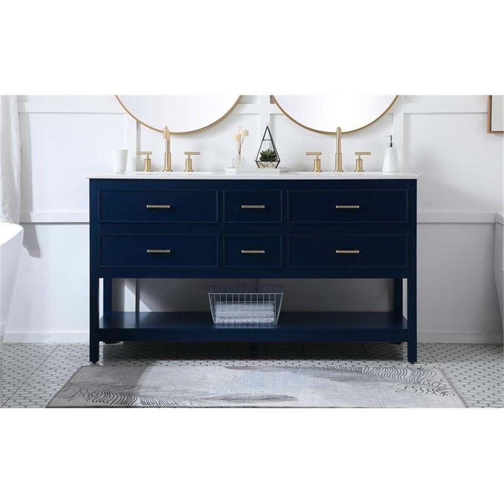 Elegant Decor Sinclaire 60″ Aluminum Alloy & MDF Double Bathroom Vanity in Blue