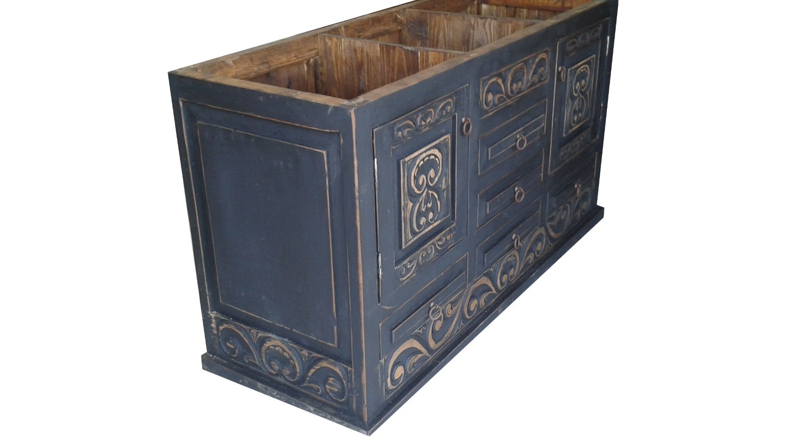 Shipwreck Rustic Gray Carved Wood Bathroom Vanity 60″ wide