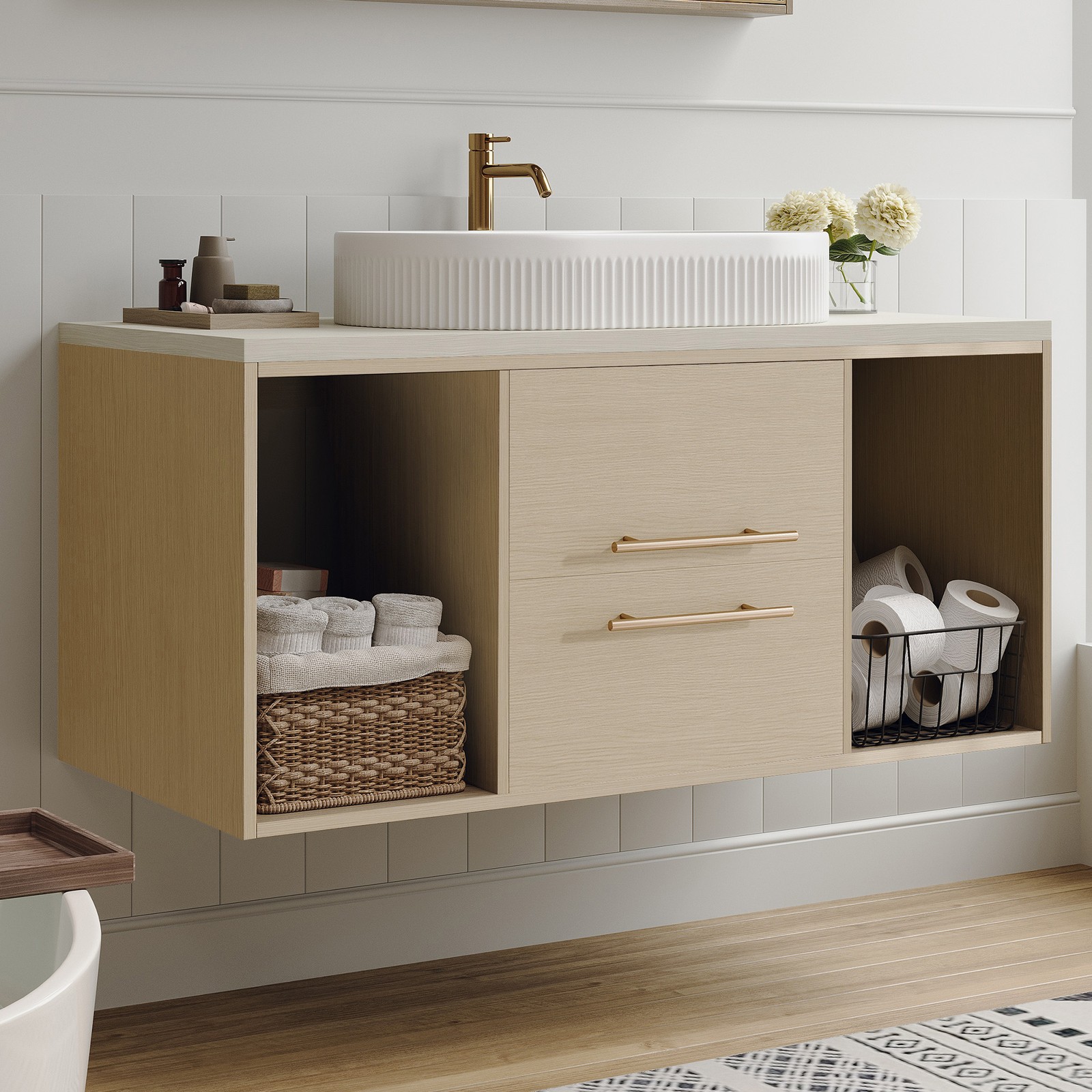 Modern 39.3 Wall-Mounted Bathroom Vanity with Oval Ceramic Sink Floating Vanity