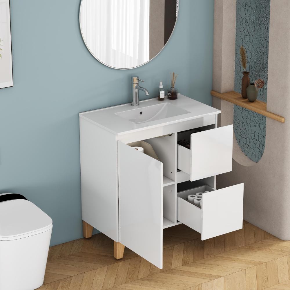 Bathroom Vanity W Sink Features 1 Door A 2 Drawers Includes Soft-Close Mechanism