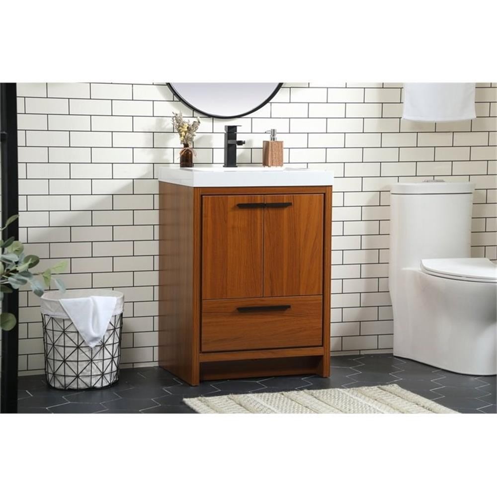 Elegant Decor Wyatt 24″ Aluminum Alloy and MDF Single Bathroom Vanity in Teak