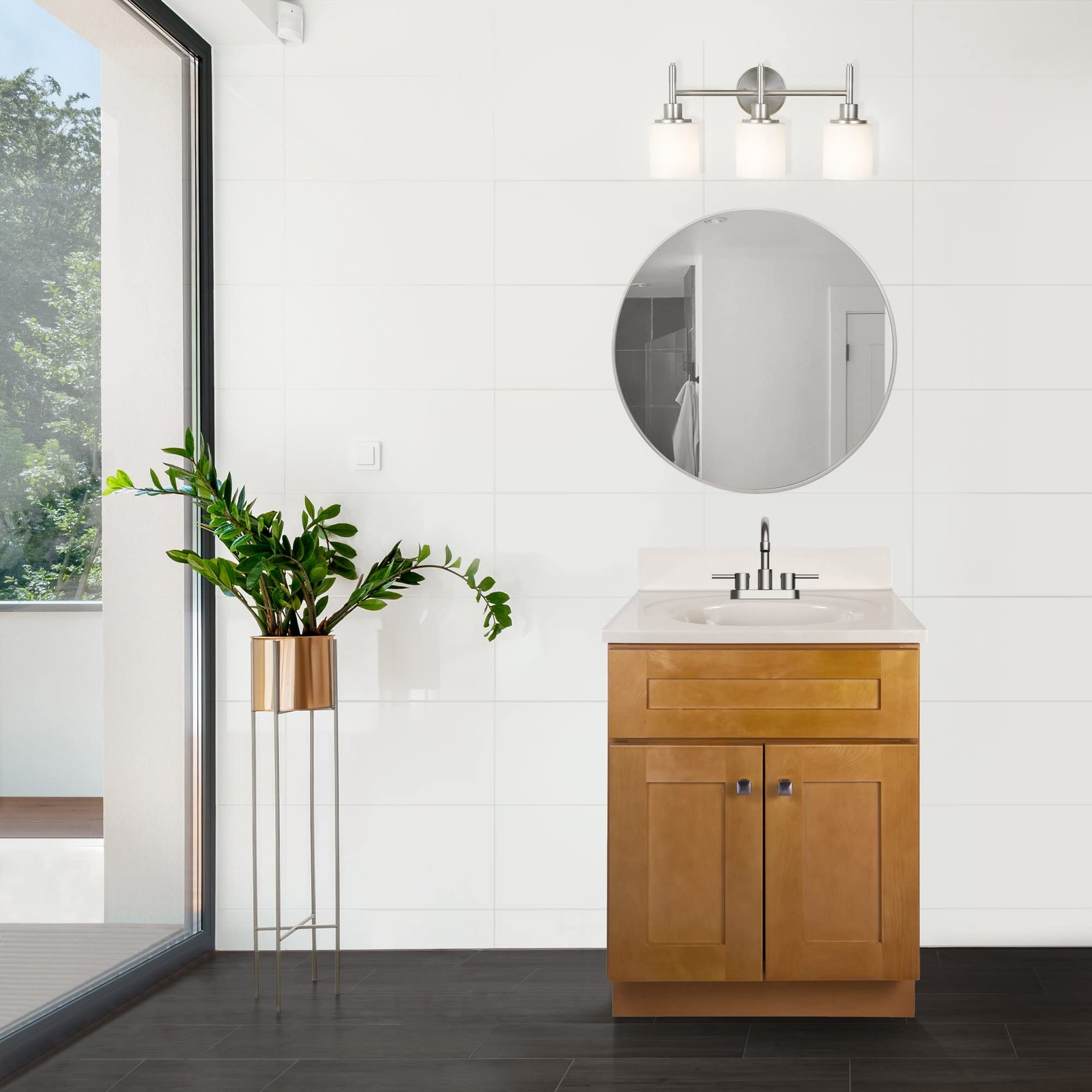 Brookings Vanity in Birch w/ White Marble Top Fully Assembled 25″